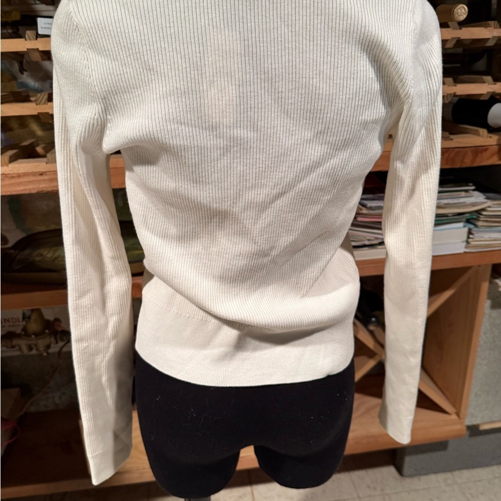 NWT LOFT Cream Ribbed Lace-Trim Button Cardigan - Picture 3 of 5